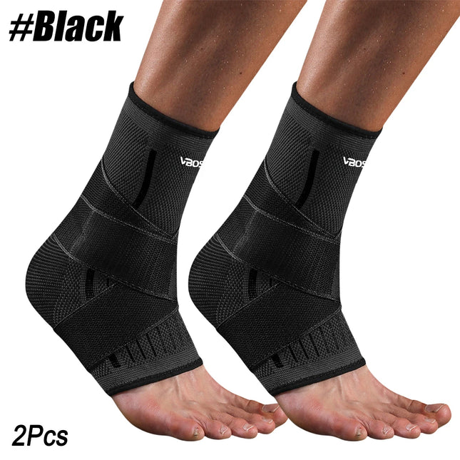 TSSTSSY Adjustable Elastic Ankle Brace Compression Sleeve Foot Support Stabilizer for Plantar Fasciitis Achilles Tendonitis Sports Sock - Black-2Pcs - Size: L