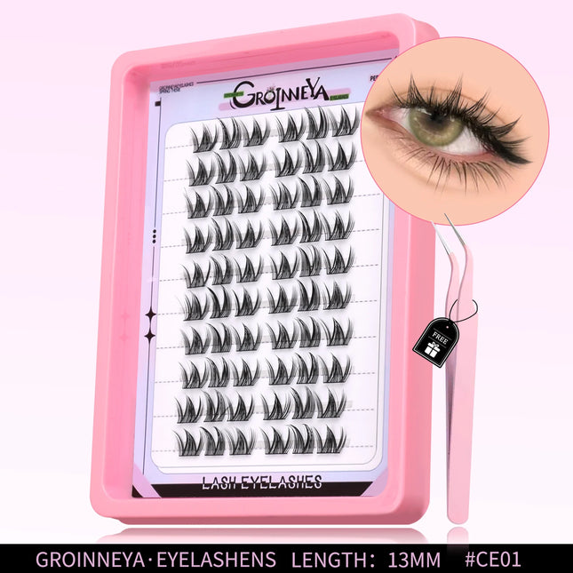 GROINNEYA Natural Cluster Lashes C Curl Manga Lashes Soft Cross Wispy Individual Cluster Anime Eyelashes Extension Eye Makeup - CE01