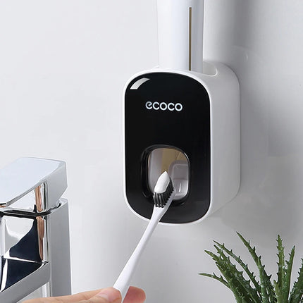 QIVANLIFE Automatic Toothpaste Dispenser Squeezers Toothpaste Tooth Dust-proof Toothbrush Holder Wall Mount Stand Bathroom Accessories - gray