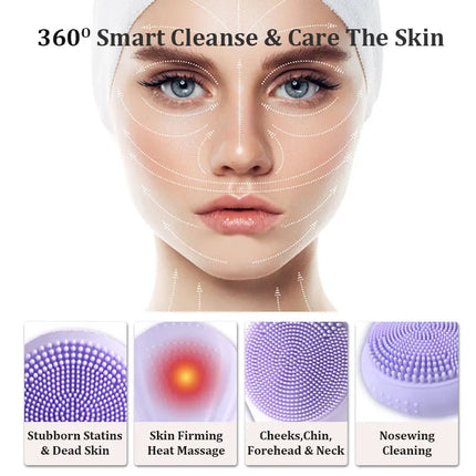VIMYSHOW Sonic Waterproof Facial Cleansing Brush for Men & Women Rechargeable Exfoliating Electric Face Scrubber Cleanser Brush - Purple