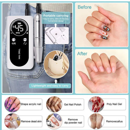 45000RPM Rechargeable Nail Drill Machine with LCD Low Noise