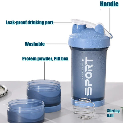 IBaodan 3-layer Sports Water Bottle Protein Shaker Outdoor Travel Portable Leakproof Drinkware Plastic My Drink Bottle BPA Free - Green - 500ML