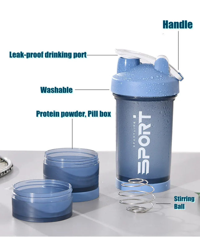 IBaodan 3-layer Sports Water Bottle Protein Shaker Outdoor Travel Portable Leakproof Drinkware Plastic My Drink Bottle BPA Free - Green - 500ML