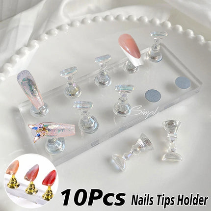 10/5Pcs Transparent Aurora Nail Stand Magnetic False Nail Tips Holder Press on Nails Display Rack Acrylic Nail Painting/Training