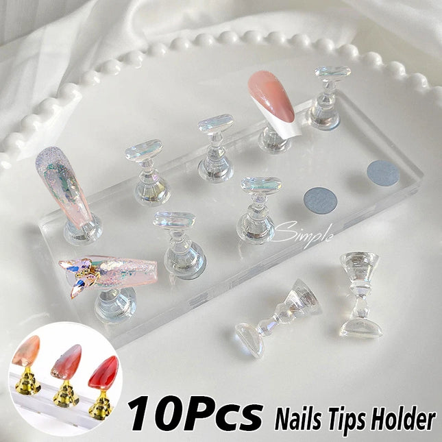 10/5Pcs Transparent Aurora Nail Stand Magnetic False Nail Tips Holder Press on Nails Display Rack Acrylic Nail Painting/Training