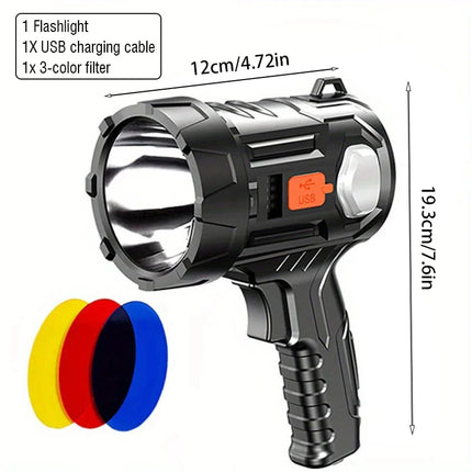 JSKNB Rechargeable Spotlight 900000 Lumens Led Spot Lights Handheld Large Flashlight Super Bright Outdoor Solar Spotlights Searchlight - Black