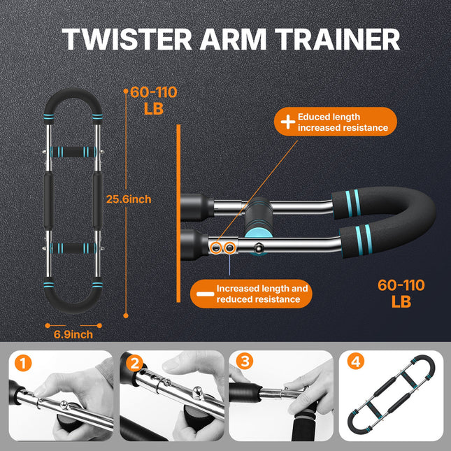 PHOVSUV Adjustable Arm & Chest Muscle Trainer, Multifunctional Strength Training Bar, Gym Accessory for Men & All Fitness Levels - Black