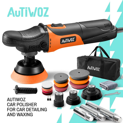 AUTIWOZ W03 Carbon Fiber Style Rotary Car Polisher 1/2/3" Mini Detailing Kit 600W Auto Paint Care Buffer Machine - 220V-230V