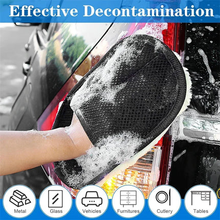 Mkobon Car Cleaning Sponge Glove Car Polishing Washing Mitt Gloves Microfibre Wash For Automotive Kitchen Homes Cleaner Wool - 5PCS Black