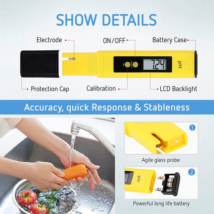 LABICO 2pcs TDS PH Meter Digital Water Tester 0.01ph High Accuracy PH Meter 0-9990ppm Temperature TEMP PPM Tester