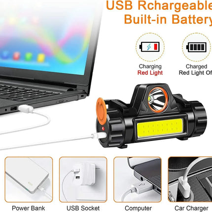ZHIYU Rechargeable COB LED Headlamp Strong Magnetic Powerful Headlight Super Bright Waterproof Head Torch For Outdoor Fishing - with bag