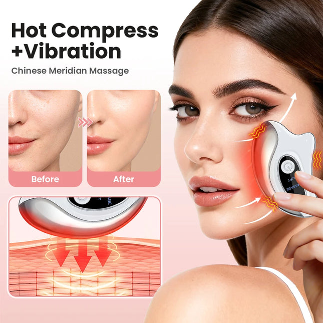 Hailicare Electric Gua Sha Face Massager with Heated Vibration Double Chin Skin Lifting & Firming Tool Facial Scraping Device -  WHITE