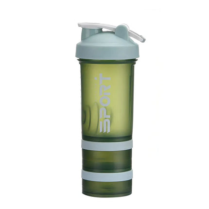 IBaodan 3-layer Sports Water Bottle Protein Shaker Outdoor Travel Portable Leakproof Drinkware Plastic My Drink Bottle BPA Free - Green - 500ML