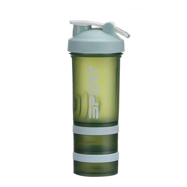 IBaodan 3-layer Sports Water Bottle Protein Shaker Outdoor Travel Portable Leakproof Drinkware Plastic My Drink Bottle BPA Free - Green - 500ML