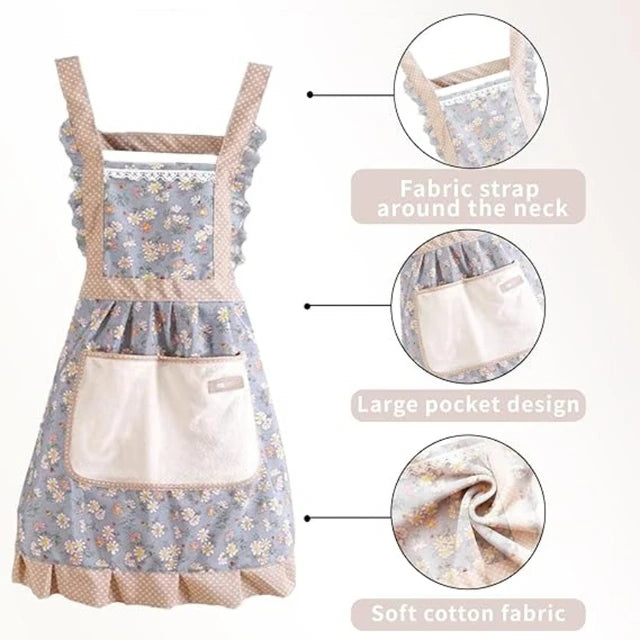 WinDerMo Cute Print Apron with Pockets Baking Kitchen Aprons for Cooking Adjustable Straps Painting Cleaning Aprons -