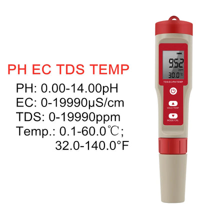 JUANJUAN Multifunction Water Quality Tester PH/ TDS/EC /Salinity Tester LCD Digital Water Purity Temperature Meter for Pools Aquariums - 4 IN 1