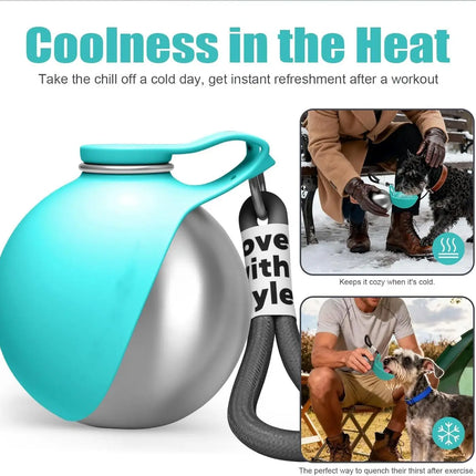AOFANPET Dogs Drinking Bottle with Silicone Bowl, 285ml Stainless Steel Leak-Proof Dog Drinking Bottle for Cats and Dogs, Walks and Hikes - Pink