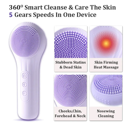 VIMYSHOW Sonic Waterproof Facial Cleansing Brush for Men & Women Rechargeable Exfoliating Electric Face Scrubber Cleanser Brush - Purple