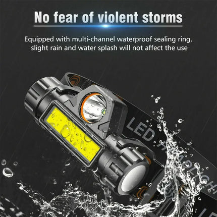 ZHIYU Rechargeable COB LED Headlamp Strong Magnetic Powerful Headlight Super Bright Waterproof Head Torch For Outdoor Fishing - with bag
