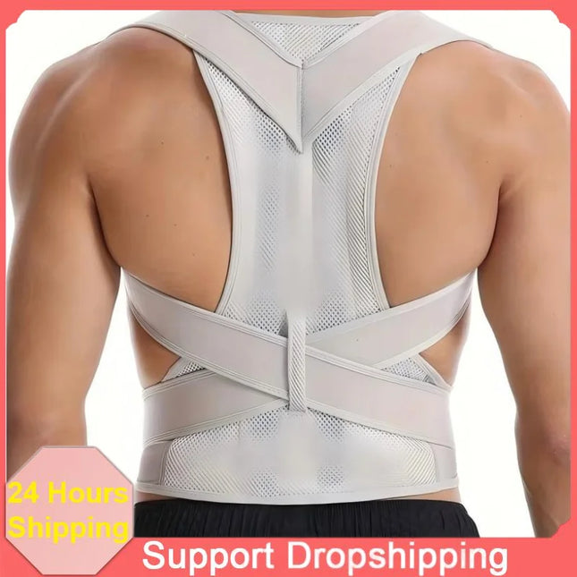 Uniqus Men Women Adjustable Posture Corrector Corset Back Brace Belt Lumbar Support Straight Corrector Fashion Breathable Back Support - Size: L - Color: LL-MU069-Gray