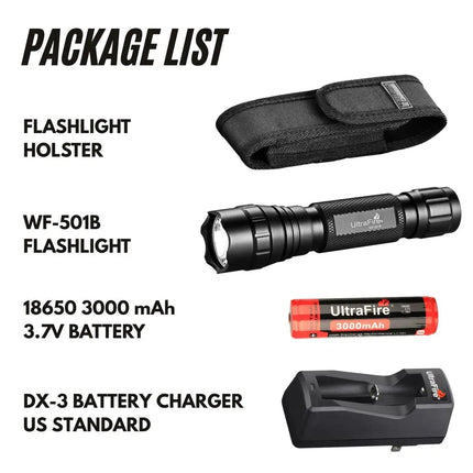 Ultrafire Wf-501B Tactical Flashlight Package - 1000Lm