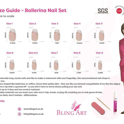 False Nails by Bling Art Silver Gel Ombre Ballerina Coffin 24 Fake