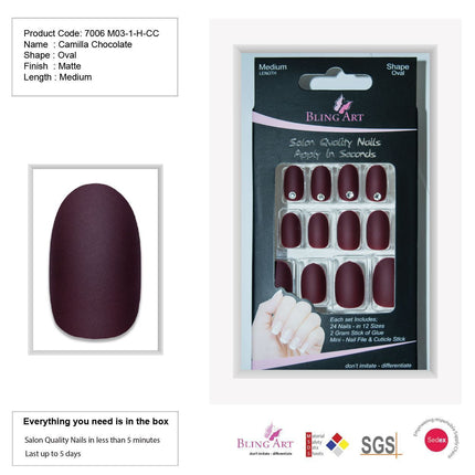 False Nails by Bling Art Brown Matte  Oval Medium Fake Acrylic Tips