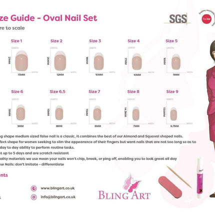 False Nails by Bling Art White Silver Glossy Oval Medium Fake 24