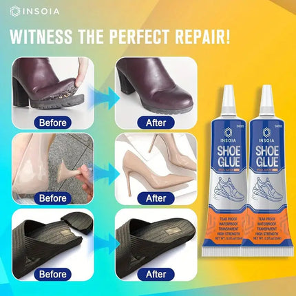 Shoe Glue Sole Repair Kit, 0.51oz x2 Heavy Duty Shoe Adhesive, Waterproof, Flexible, Clear- Drying for Sneakers, Boots, Leather, Rubber,