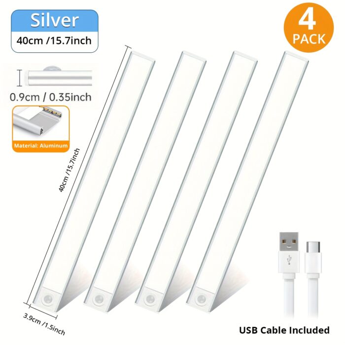 [Motion Sensor Lights] 4/2pcs Motion Sensor Under Cabinet Lights | Wireless USB Rechargeable, 3 Color Temperatures, Indoor Closet Lights, Stick-On Magnetic Under-Counter Light Fixtures | For Kitchen Cabinet Wardrobe Cupboard Stairs, Available In 2pcs - Image 12