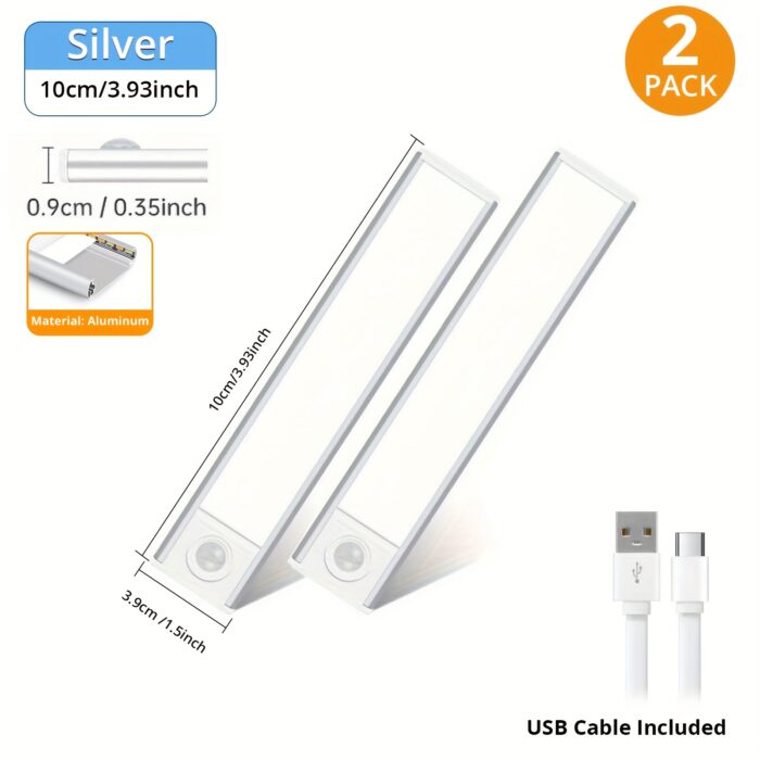 [Motion Sensor Lights] 4/2pcs Motion Sensor Under Cabinet Lights | Wireless USB Rechargeable, 3 Color Temperatures, Indoor Closet Lights, Stick-On Magnetic Under-Counter Light Fixtures | For Kitchen Cabinet Wardrobe Cupboard Stairs, Available In 2pcs - Image 8