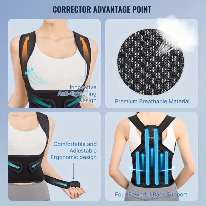 Back Brace Women And Men, Shoulder Training, Adjustable Full Back Support - Image 2