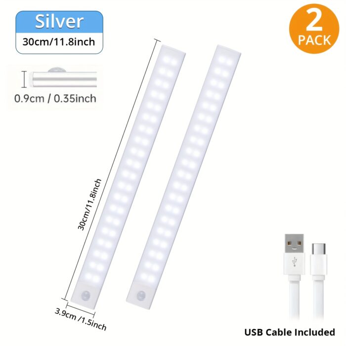 [Motion Sensor Lights] 4/2pcs Motion Sensor Under Cabinet Lights | Wireless USB Rechargeable, 3 Color Temperatures, Indoor Closet Lights, Stick-On Magnetic Under-Counter Light Fixtures | For Kitchen Cabinet Wardrobe Cupboard Stairs, Available In 2pcs - Image 14