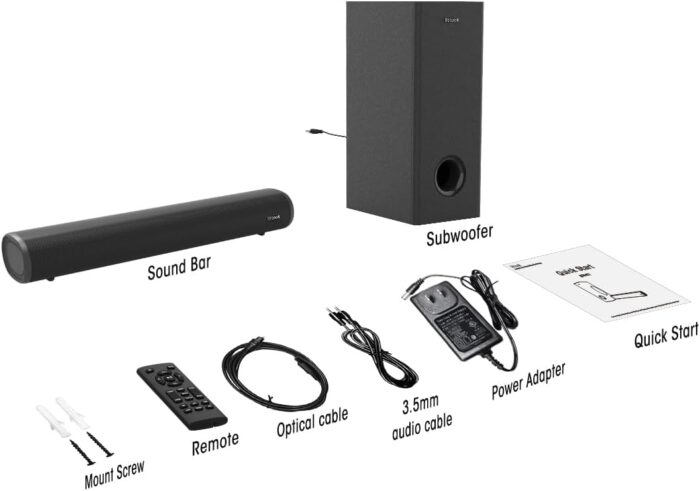 2.1 Sound Bar With Subwoofer For Tv, Deep Bass Small Soundbar Tv Speaker Home Theater Surround Sound System, Hdmi/Bluetooth/Optic - Image 7