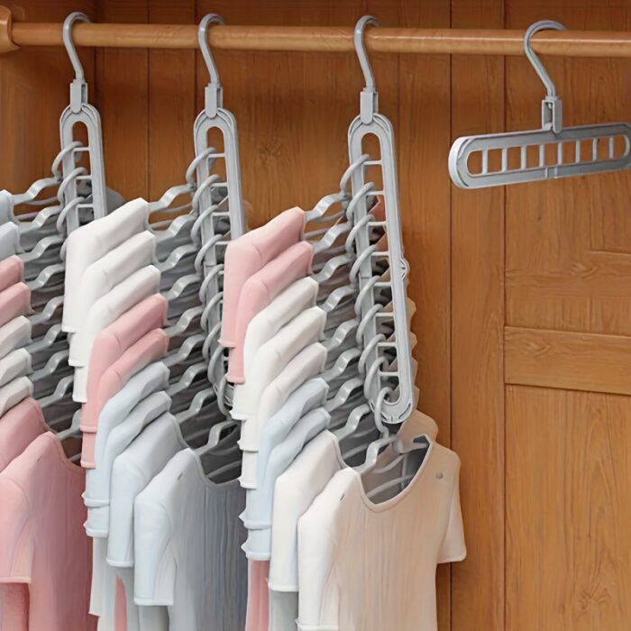 3pcs Space Saving Hangers, 9-Hole Plastic Foldable Design, Heavy-Duty Cascading Closet Organizer for Home, Dorm, Retail Display - Polished Finish, Closet Organizers And Storage - Image 2