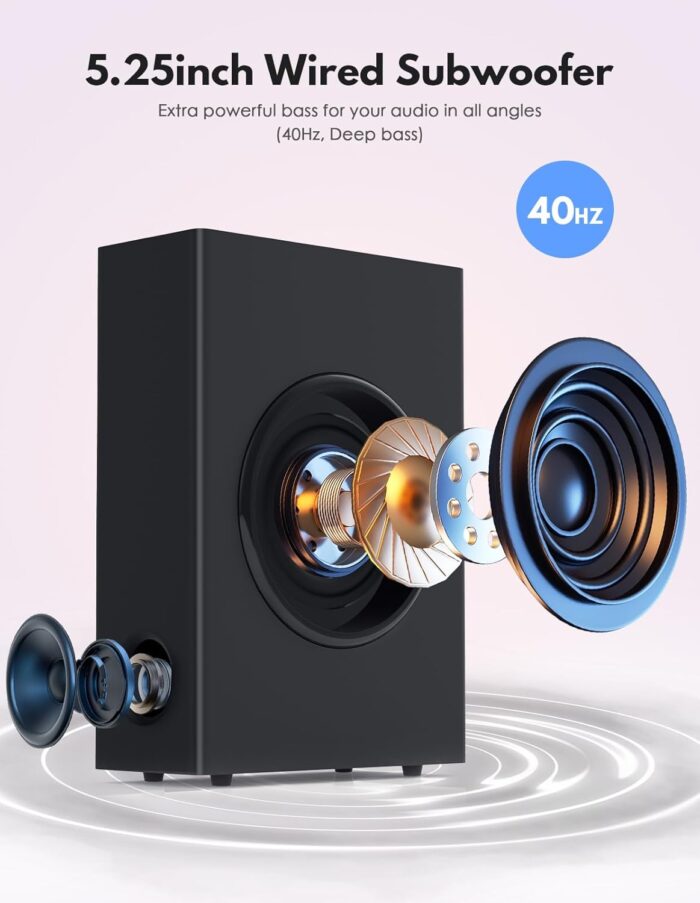 2 In 1 Separable Sound Bars For Tv With Subwoofer, Bluetooth 5.0 Surround System For Home Theater, Arc/Optical/Aux/Usb Tv Speaker - Image 3