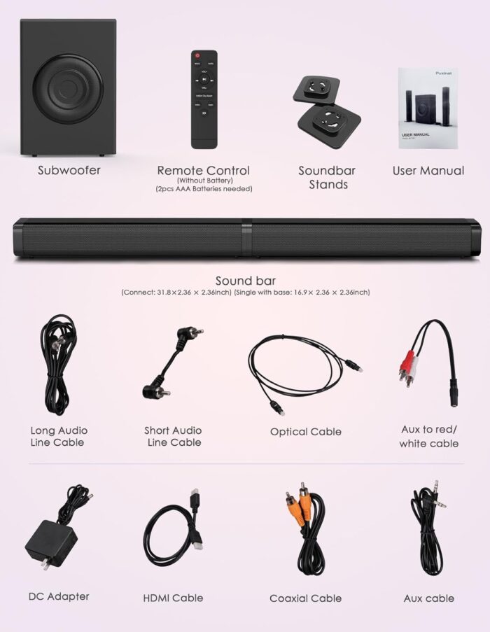 2 In 1 Separable Sound Bars For Tv With Subwoofer, Bluetooth 5.0 Surround System For Home Theater, Arc/Optical/Aux/Usb Tv Speaker - Image 9