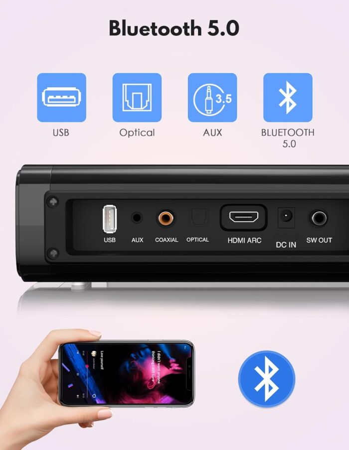 2 In 1 Separable Sound Bars For Tv With Subwoofer, Bluetooth 5.0 Surround System For Home Theater, Arc/Optical/Aux/Usb Tv Speaker - Image 7