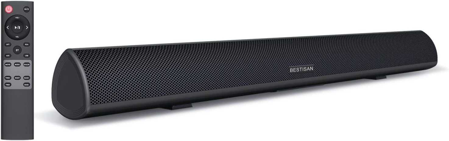 80Watt 34Inch Sound Bar, Bestisan Soundbar Bluetooth 5.0 Wireless And Wired Home Theater Speaker Dsp, HdmiArc, Bass Adjustable