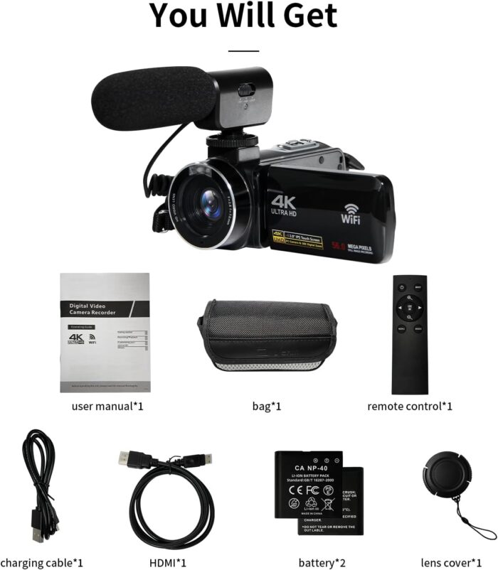 4K Video Camera Camcorder With Microphone, 56Mp 18X Digital Zoom 3.0 Ips Touch Screen Handheld Digital Camcorder, 270° Rotation - Image 6