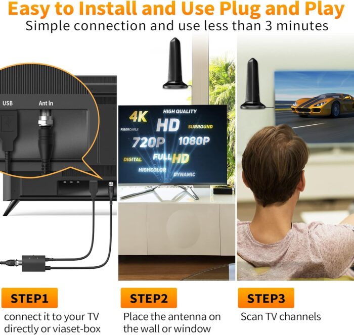 770+ Miles Range Smart Tv Antenna, Digital Indoor Hdtv Antenna For Local Channels With Signal Amplified Premium Aerial Support 4K - Image 4