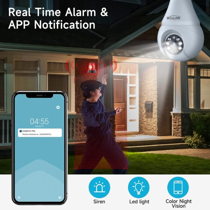 2K Light Bulb Security Camera 2.4Ghz Wifi Light Bulb Camera For Home Security, Smart Light Bulb Camera, Color Night Vision - Image 5