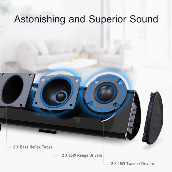 80Watt 34Inch Sound Bar, Bestisan Soundbar Bluetooth 5.0 Wireless And Wired Home Theater Speaker Dsp, HdmiArc, Bass Adjustable - Image 2