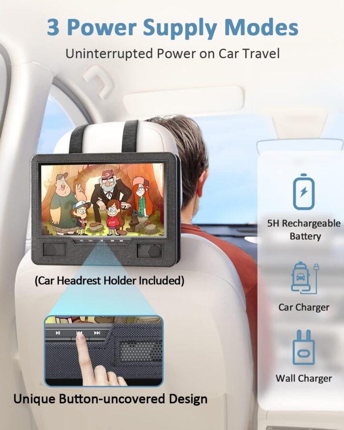Arafuna 12.5 Portable Dvd Player For Car, 10.5 Hd Swivel Screen With Car Headrest Holder, 5Hour Rechargeable Battery, Support Usb - Image 3