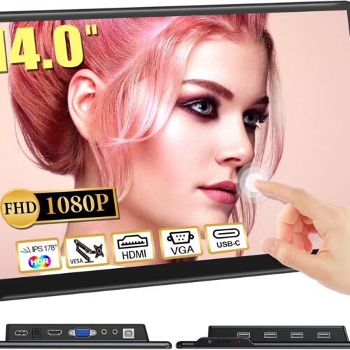 14 Touchscreen Monitor, UsbC+Hdmi+Vga Fhd 1920X1080 Ips Hdr 100 Srgb 60Hz 10Point Touch Display With Speakers And Vesa For Laptop