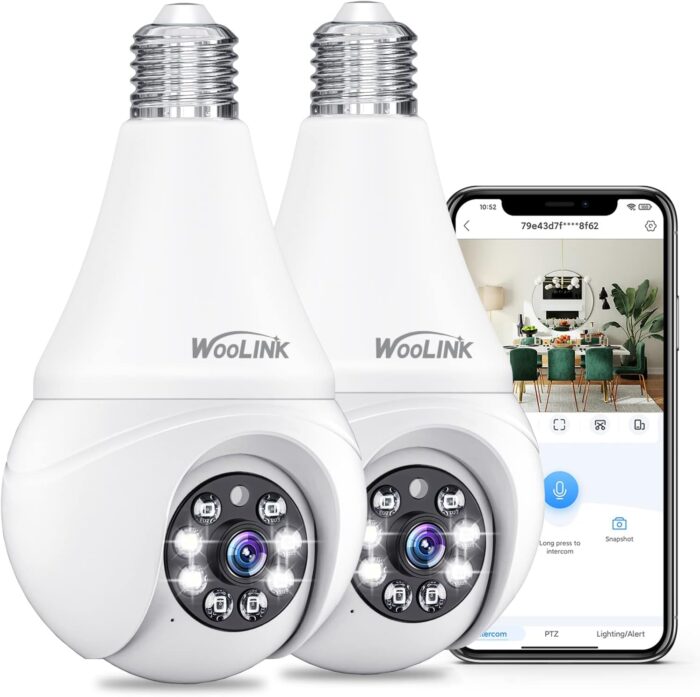 2K Light Bulb Security Camera 2.4Ghz Wifi Light Bulb Camera For Home Security, Smart Light Bulb Camera, Color Night Vision