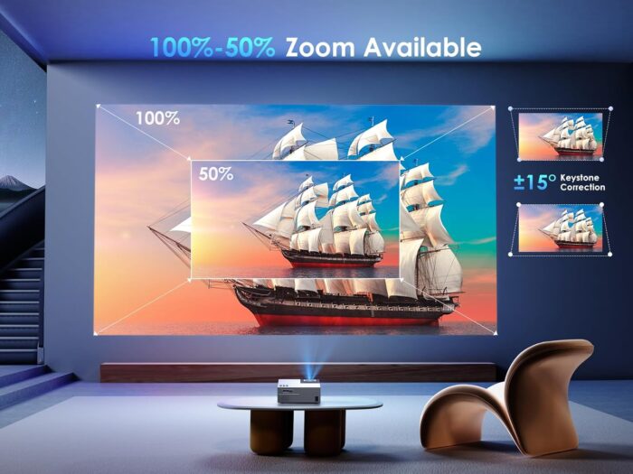 4K Projector With Wifi 6 And Bluetooth 5.3, 22000L Smart Movie Projector, Outdoor Phone Video Projector With 100 Screen, 50 Zoom - Image 6