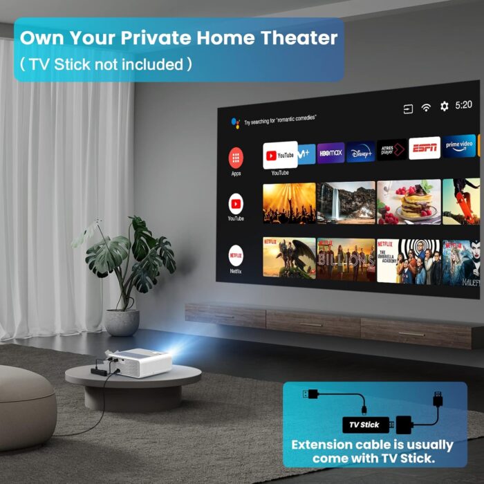 5G Wifi 1080P Projector 4K Supported Osq 800 Ansi Hd Outdoor Movie With Bluetooth, 4P ±50° Keystone, Zoom 50, 300'' Home Cinema - Image 7
