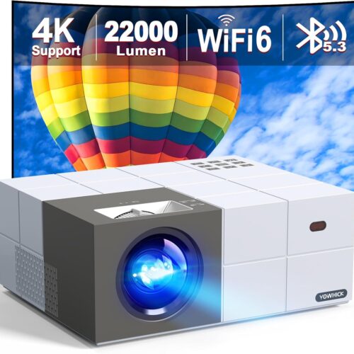 4K Projector With Wifi 6 And Bluetooth 5.3, 22000L Smart Movie Projector, Outdoor Phone Video Projector With 100 Screen, 50 Zoom