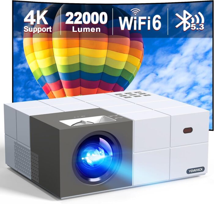 4K Projector With Wifi 6 And Bluetooth 5.3, 22000L Smart Movie Projector, Outdoor Phone Video Projector With 100 Screen, 50 Zoom